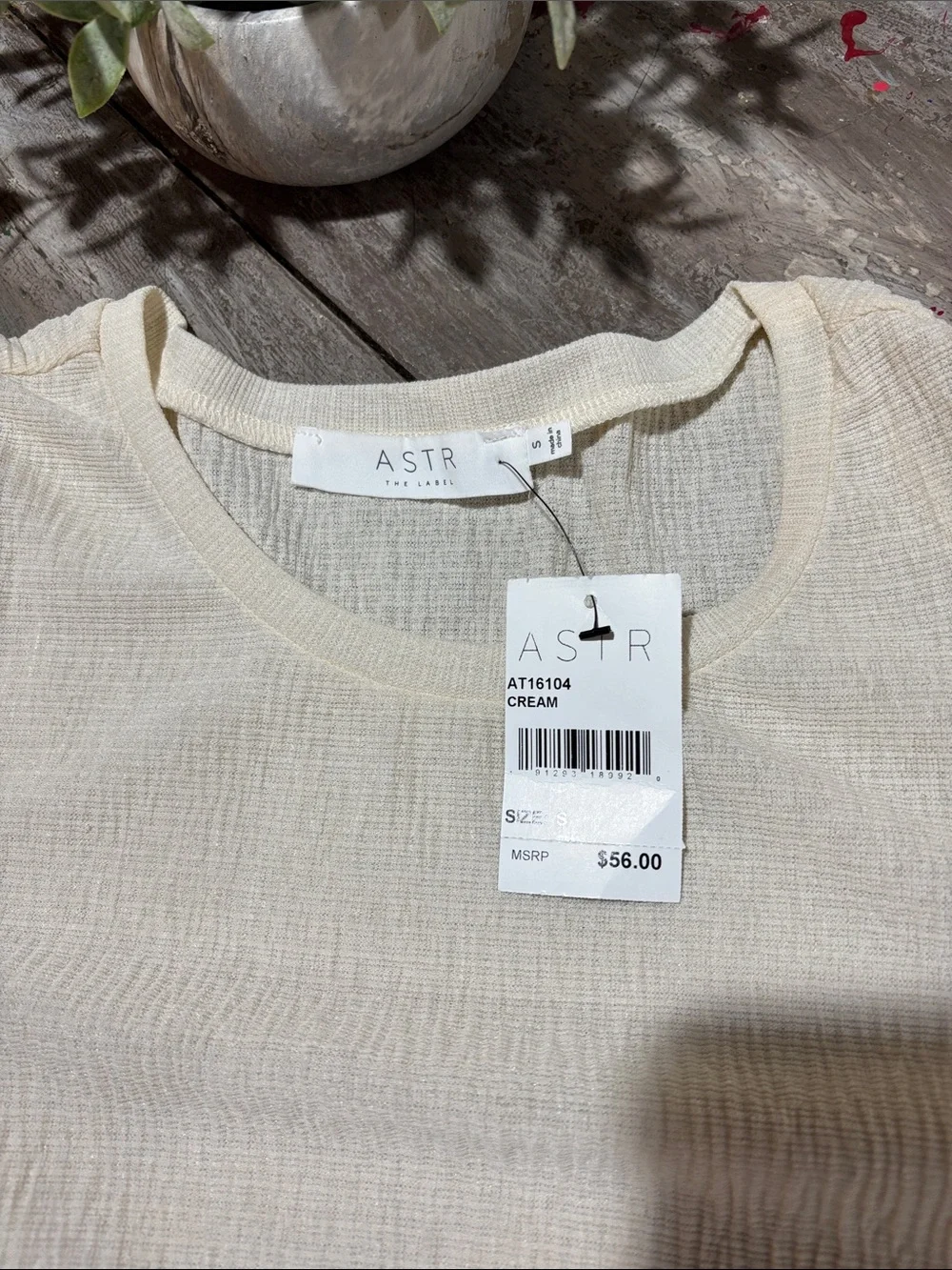 Astr Cream Textured Puff Sleeve Blouse